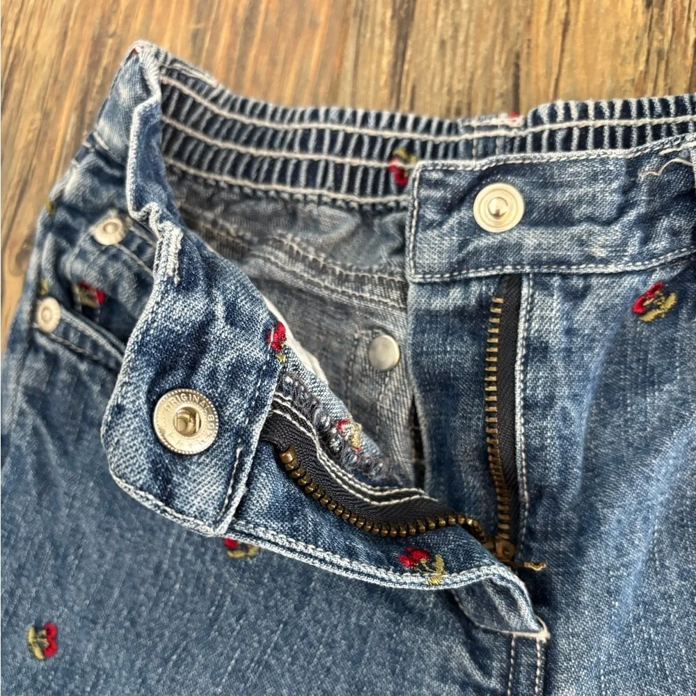 Vtg Y2K 2002 Gymboree Cherry-Embroidered Jeans Kids Size 4 Blue Denim